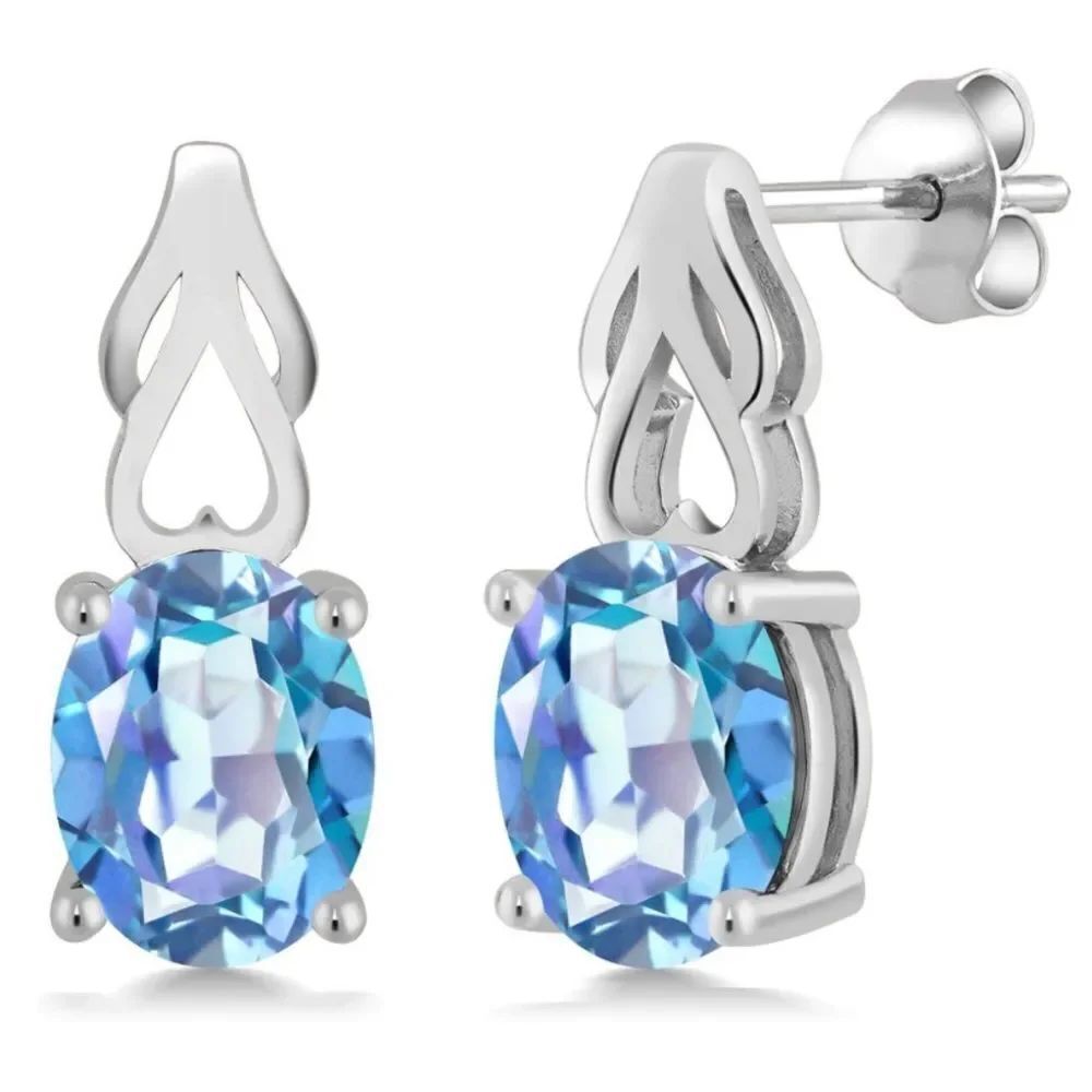 925 Sterling Silver with 3.60 Cttw Millennium Blue Mystic Quartz Oval Earrings